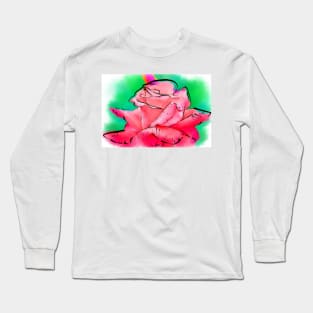 Subtle Red Rose In Abstract Watercolor Long Sleeve T-Shirt